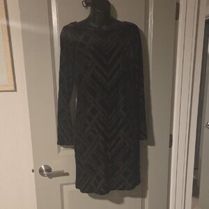 Vince Camuto Black Long Sleeve Velvet-Pattern Dress